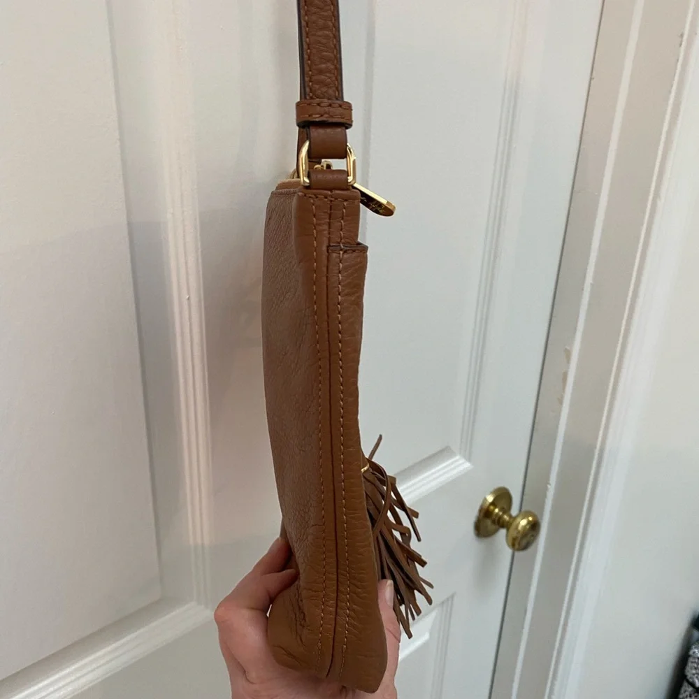 Michael Kors Camden Drawstring Brown Leather Crossbody Bag with Tassels